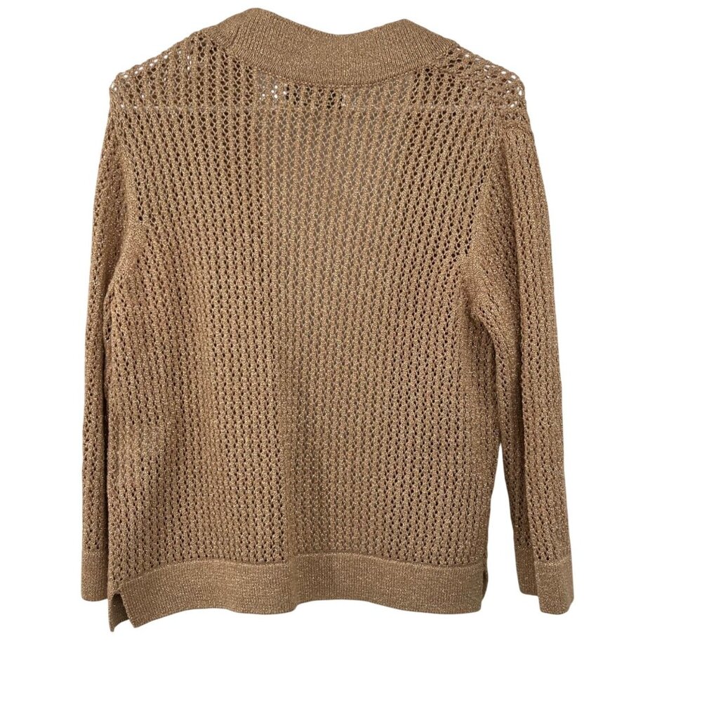 Jones Studio Gold Sparkle Open Front Cardigan Womens M Used New Years Eve - Picture 13 of 16